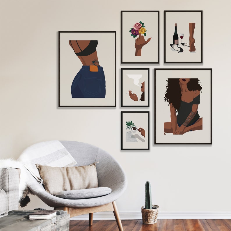 Curly hair black woman art print, Black girl magic art, African American art, Modern woman art, Brown female wall art, Natural hair art image 6