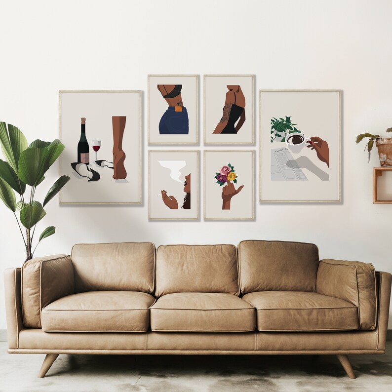 Set of 6 Prints Gallery Wall Prints Set Woman Printable Wall Etsy