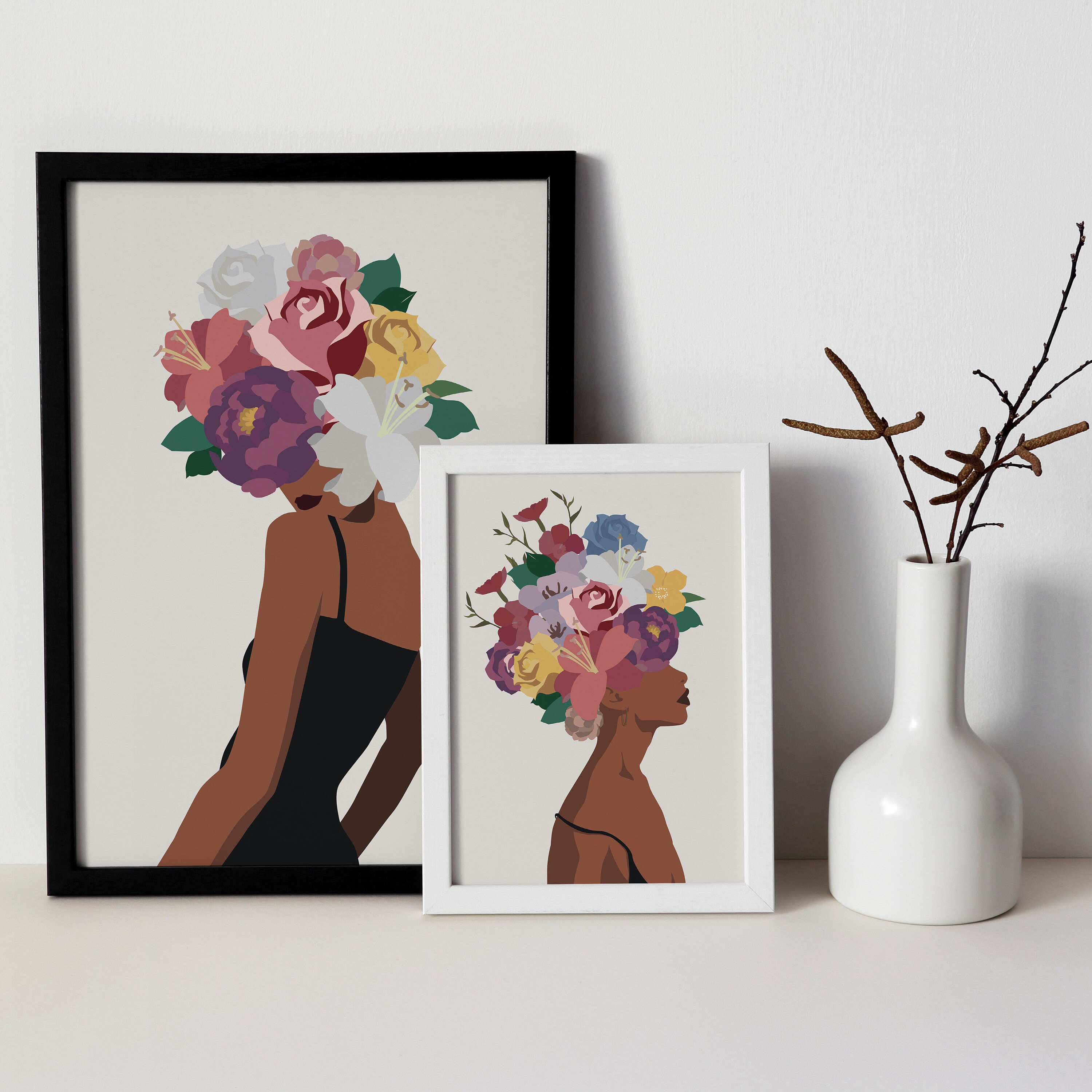 Flower Head Black Woman Print Black Girl Magic Art Brown Etsy