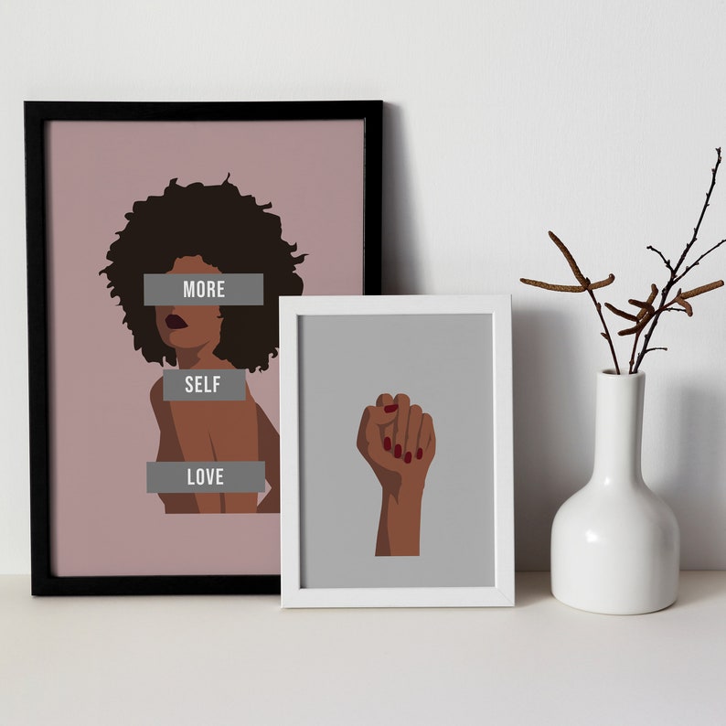 More self love print, the future is female pink art print, feminist wall art, black woman print, black girl wall art, girl power art poster image 4