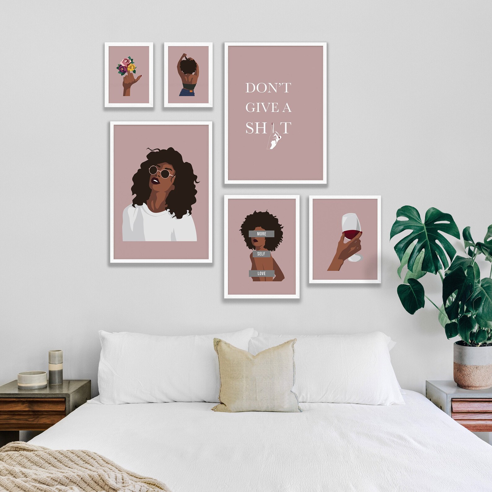 Black Woman Pink Gallery Wall Art Set, Set of 6 Prints, Black Woman Art ...