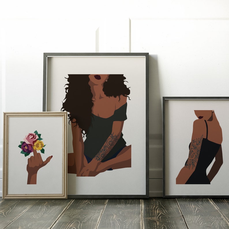 Curly hair black woman art print, Black girl magic art, African American art, Modern woman art, Brown female wall art, Natural hair art image 5