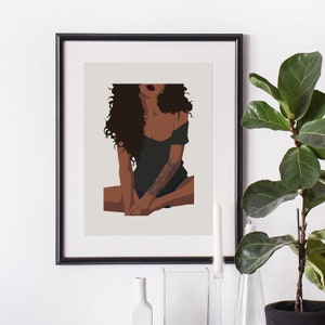 Curly hair black woman art print, Black girl magic art, African American art, Modern woman art, Brown female wall art, Natural hair art image 2