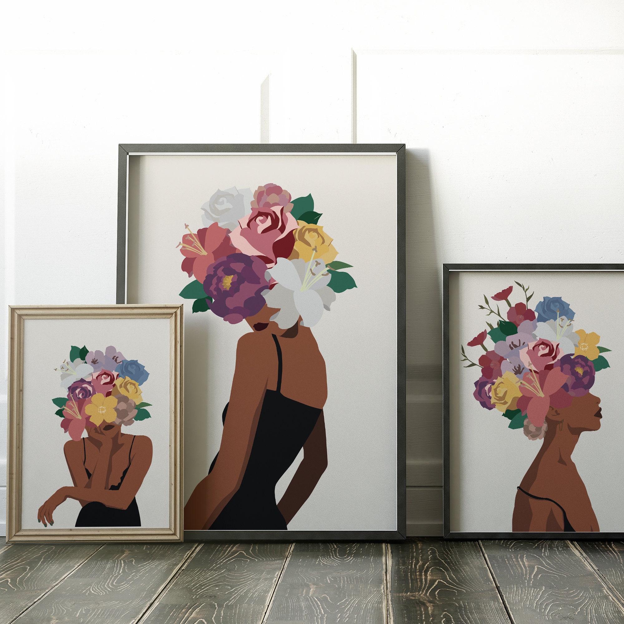 Flower Head Black Woman Print Black Girl Magic Art Brown Etsy