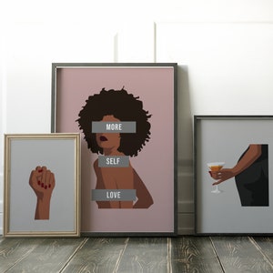 More self love print, the future is female pink art print, feminist wall art, black woman print, black girl wall art, girl power art poster image 5