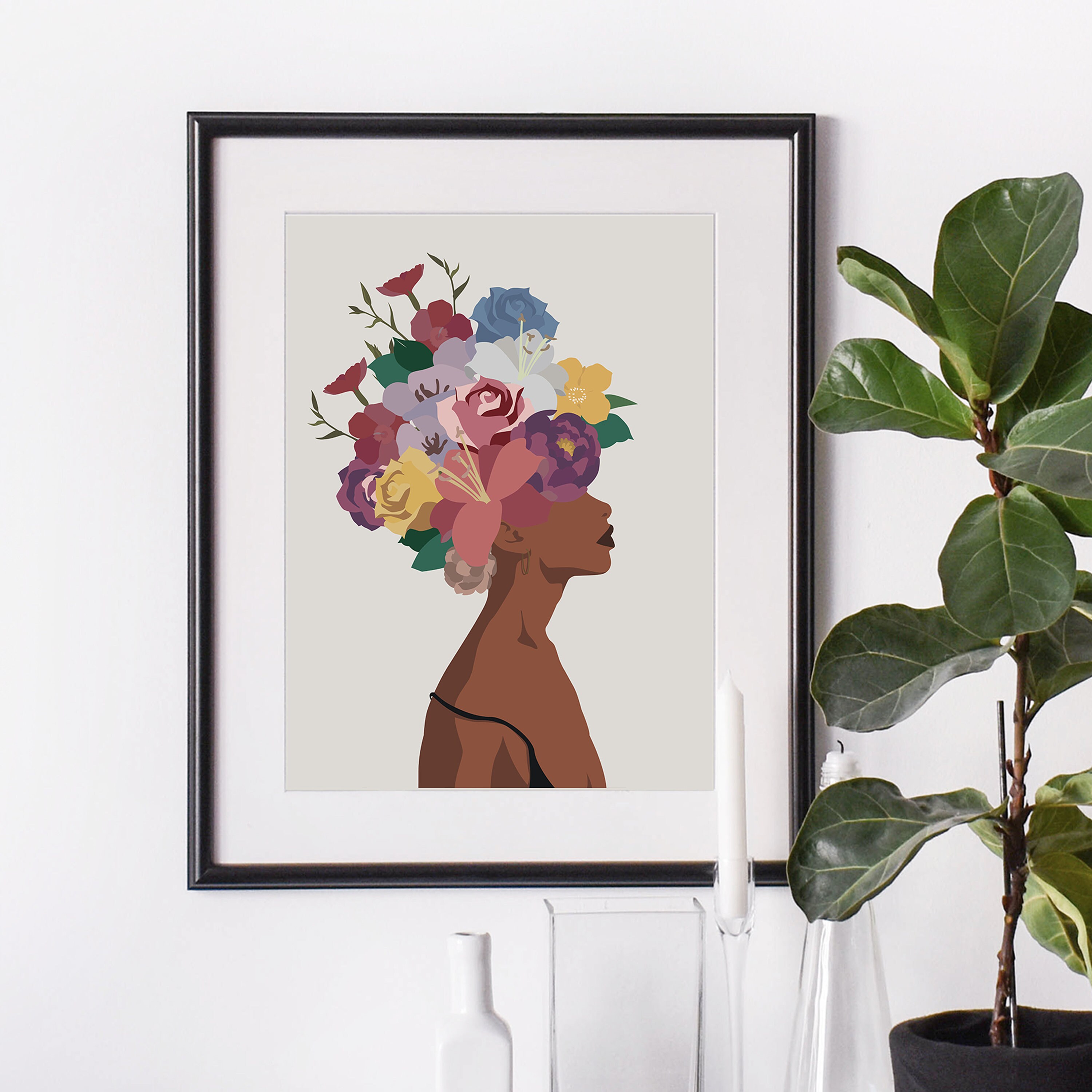 Flower Head Black Woman Print Black Girl Magic Art Brown Etsy