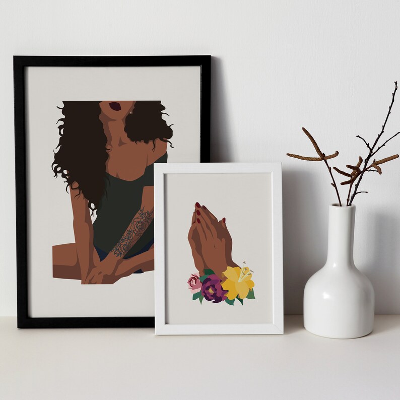 Curly hair black woman art print, Black girl magic art, African American art, Modern woman art, Brown female wall art, Natural hair art image 4