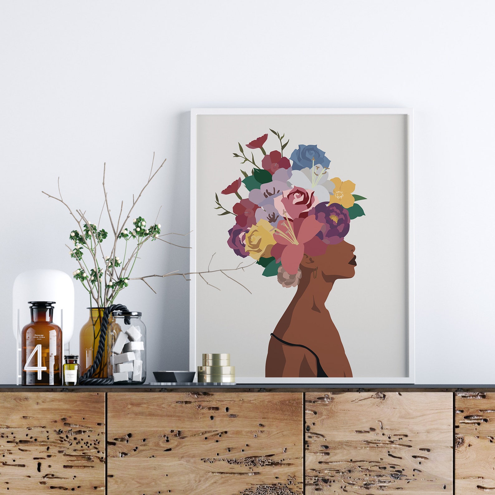 Flower Head Black Woman Print Black Girl Magic Art Brown Etsy