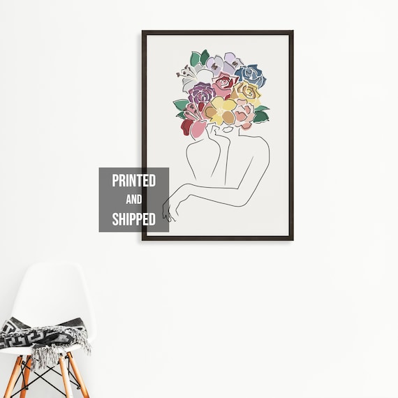 Afro woman line art print, Line Art Woman With Flowers, Head of Flowers Art Print, Woman With Flower Head, Minimal Line Drawing Woman