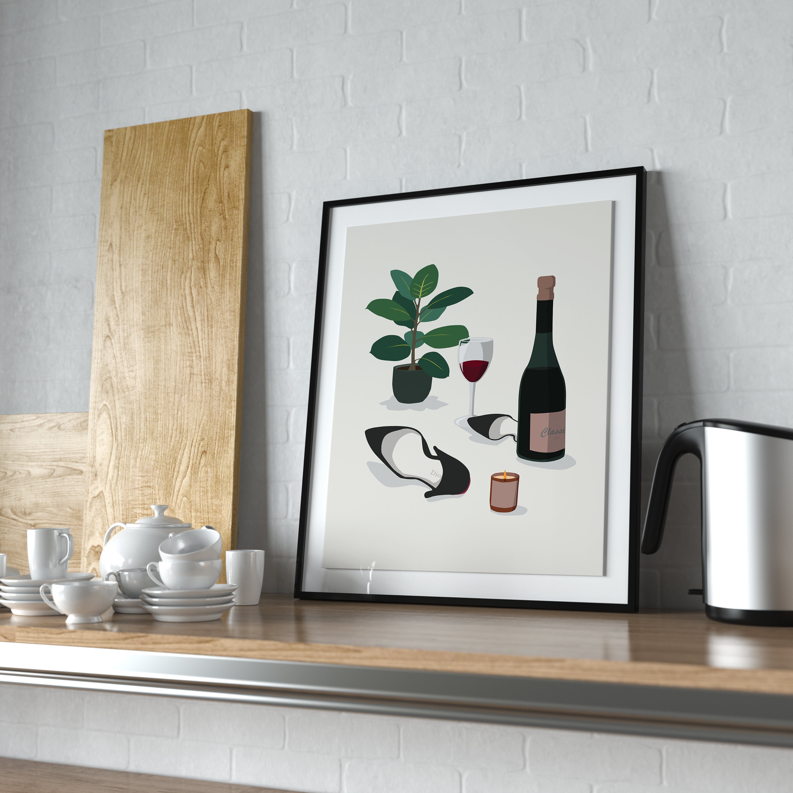 Kitchen wine wall art bar art print house plant print Etsy