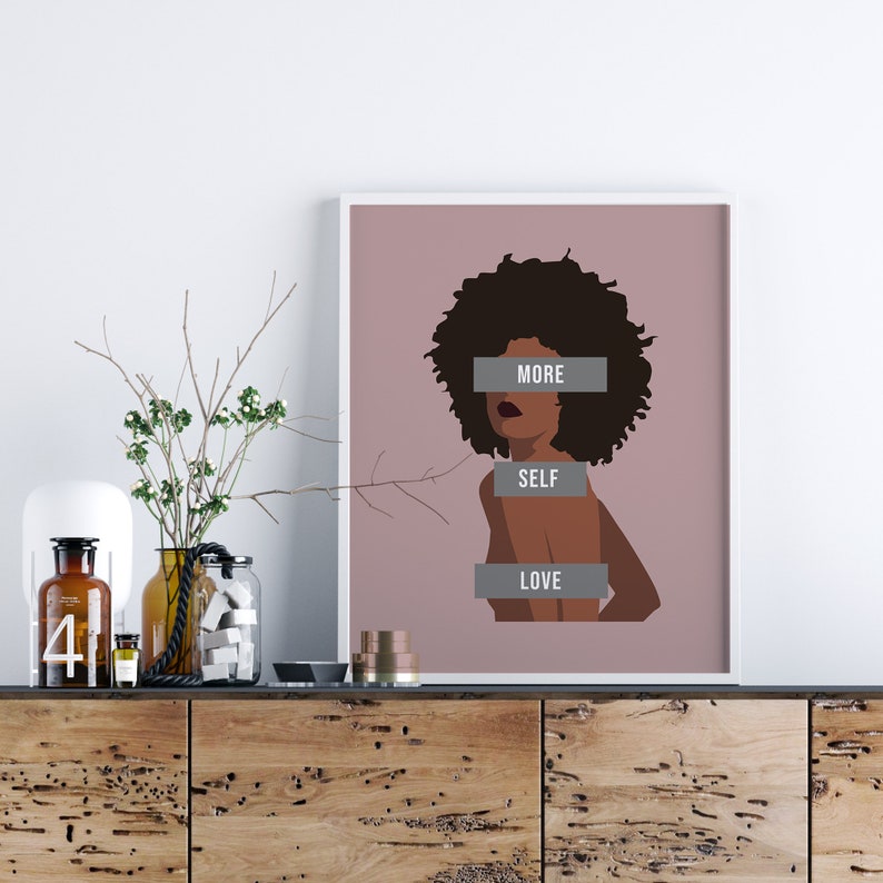 More self love print, the future is female pink art print, feminist wall art, black woman print, black girl wall art, girl power art poster image 3