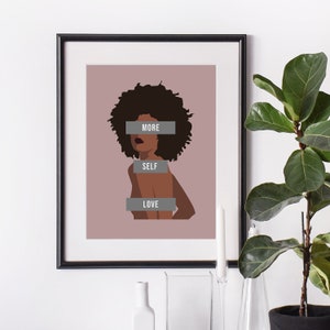 More self love print, the future is female pink art print, feminist wall art, black woman print, black girl wall art, girl power art poster image 2