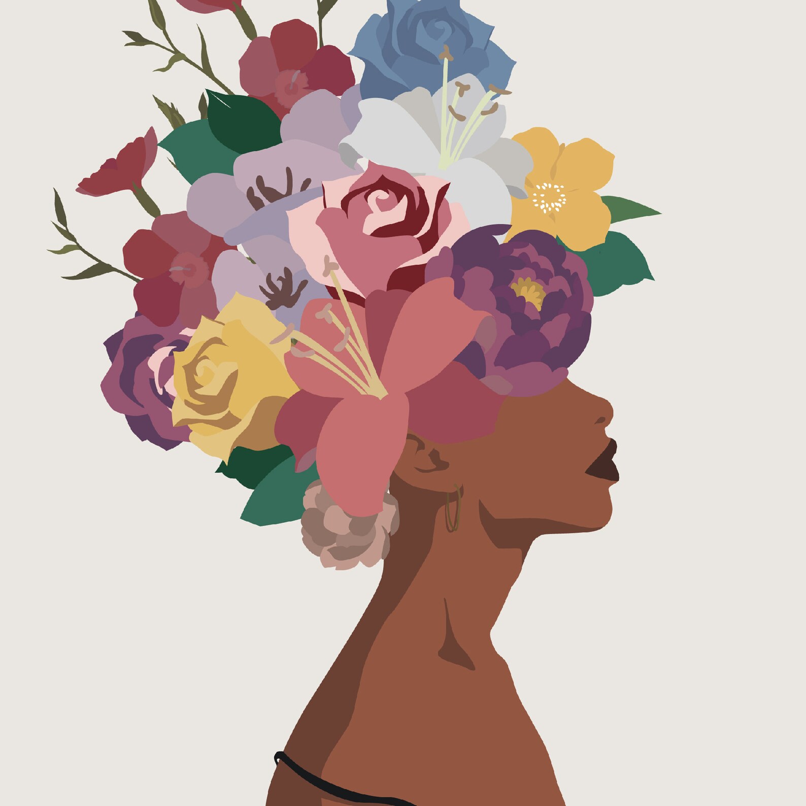 Flower head black woman print black girl magic art brown Etsy