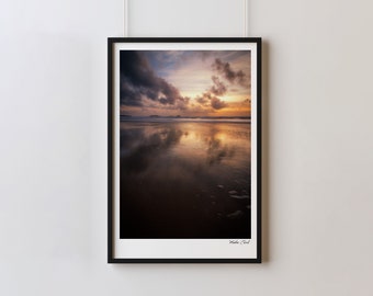 Long Exposure Colour print of sunset at Rhossili Beach, Pembrokeshire, South Wales