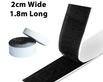 2cm x 1.8m Black Hook & Loop Tape, Self Adhesive , Double Sided, Sticky, Strip