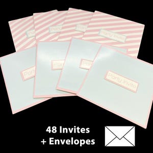 48 x Schrijf je eigen blanco uitnodigingen Feestuitnodigingen Pastelroze en lichtblauwe traditionele gevouwen kaart met enveloppen Uitnodiging verjaardag