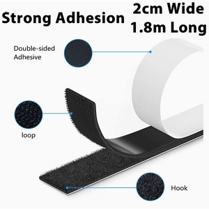 2cm x 1.8m Black Hook & Loop Tape, Self Adhesive , Double Sided, Sticky, Strip zdjęcie 10