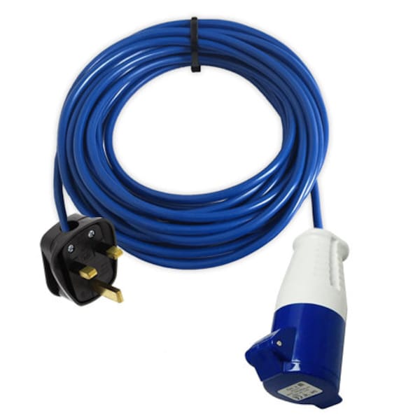 Rallonge bleue fiche 13a vers prise 16a 1 m 3 m 5 m 10 m 15 m 25 m 50 m Adaptateur événementiel pour caravane