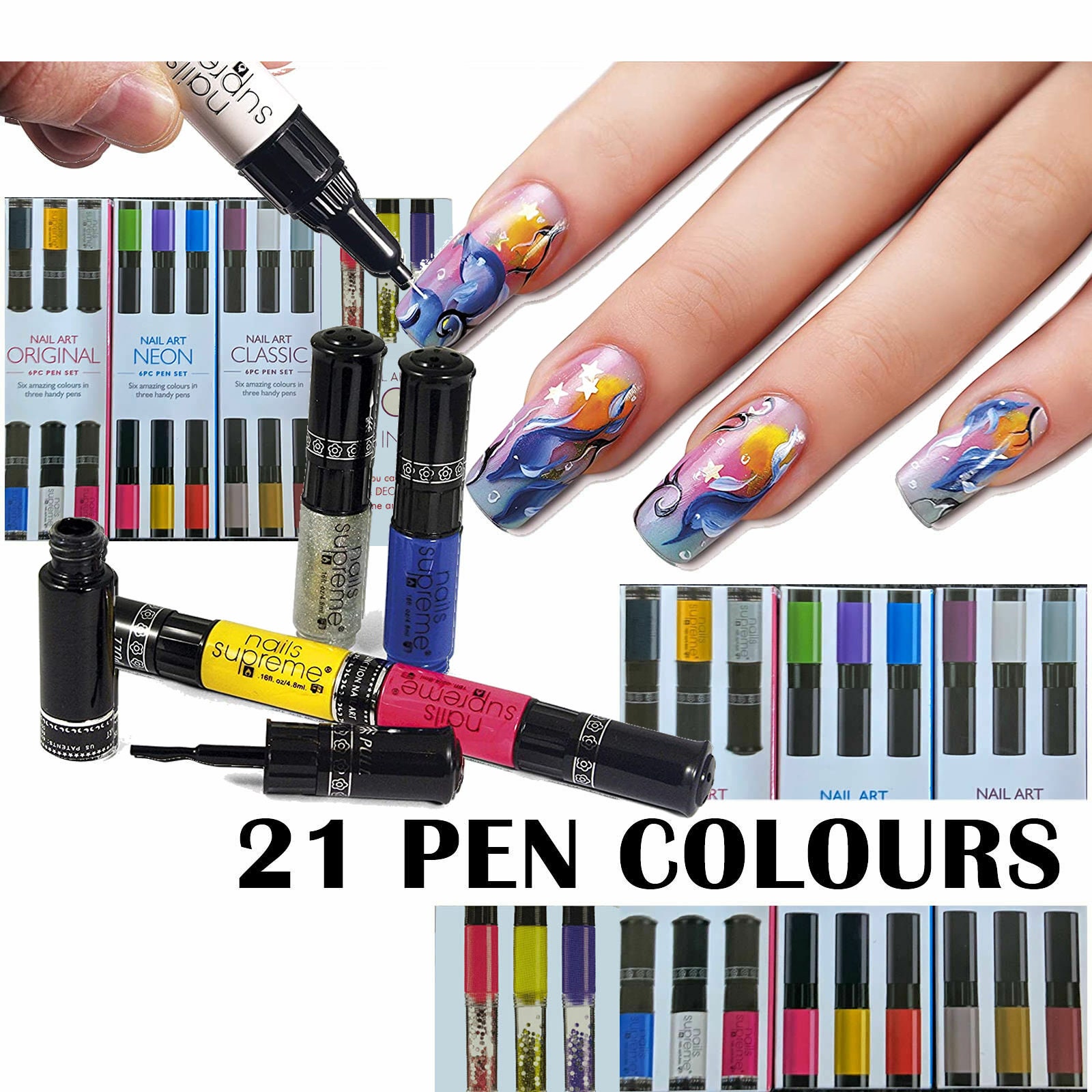 Nail Art Pens Set Varnish Polish Decorate Design Nails Supreme 