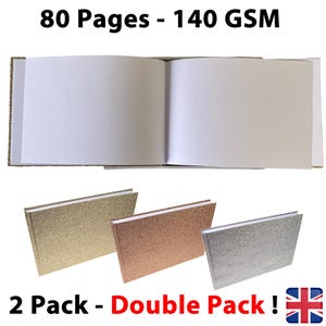 May include: Two pack of glitter-covered journals, each with 80 pages and a 140 GSM paper weight. The journals are available in gold, rose gold, and silver.