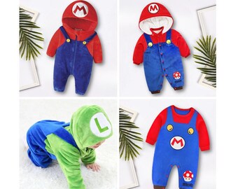 Newborn super mari baby rompers baby Mario Cosplay. Baby clothes, baby shower gift. Mari warm costume. Luig warm costume.