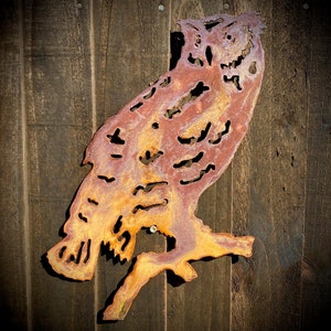 Exterior Rustic Owl Barn Owl Tawny Owl Garden Wall Art House Gate Fence Shed Sign Hanging Metal Rustic Bird Bath Bird Feeder Art  Gift