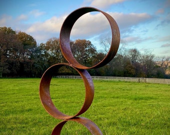 Exterior Rustic Garden Trio Of Rings Hoops Circles Modern Art Rusty Metal Garden Stake Yard Art  Centre Piece Flower Bed Sculpture