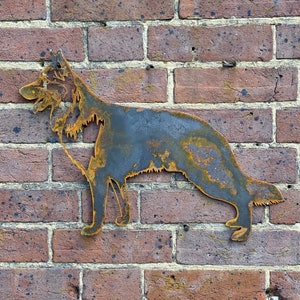 Small Exterior Rustic German Sheperd Alsatian Guard Dog Garden Sign Hanging Rusty Metal Art