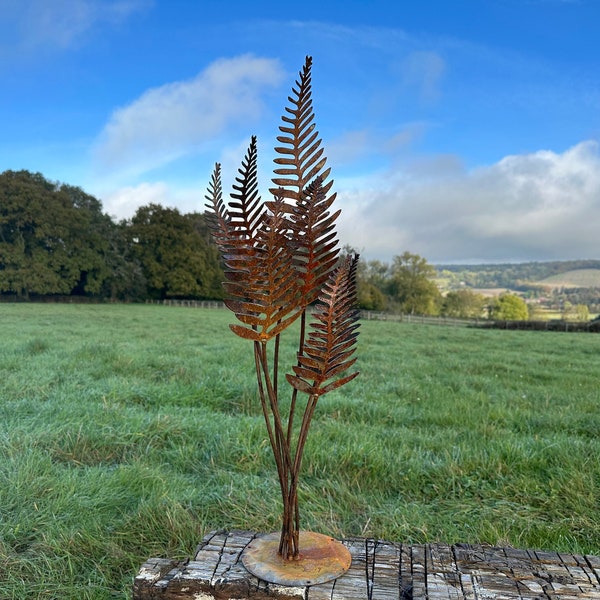 Rustic Rusty Metal Fern Leaf Sculpture Art Flower Garden Landscape Garden Art Yard Art Sculpture Gift