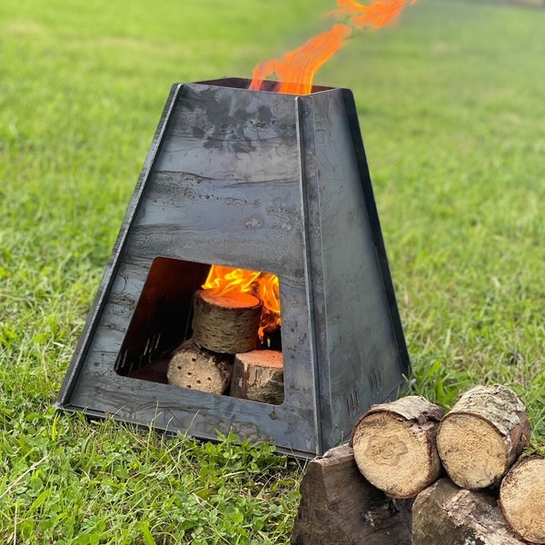 Metal Fire Pit Chiminea Log Camping Travelling Fire Flat Pack BBQ Garden Yard Art Gift   Present