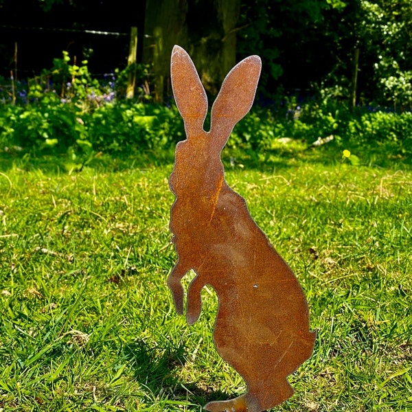 Exterior Rustic Metal Peter Rabbit Hare Garden Stake Yard Art  Vegetable Patch Flower Bed Hutch Animal Sculpture  Gift