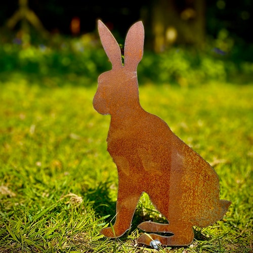 Exterior Rustic Metal Peter Rabbit Hare Garden Stake Yard Art | Etsy