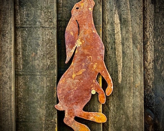 Small Exterior Rustic Rusty Moon Hare Rabbit Garden Wall Hanger House Gate Fence Sign Hanging Metal Art Shed Sculpture  Gift
