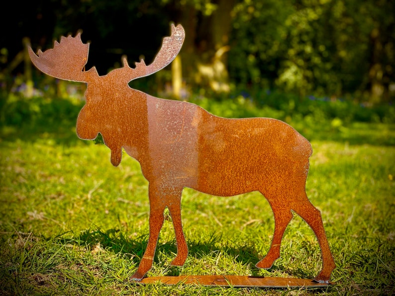 Exterior Rustic Metal Moose Garden Stake Yard Art / Flower Bed Etsy