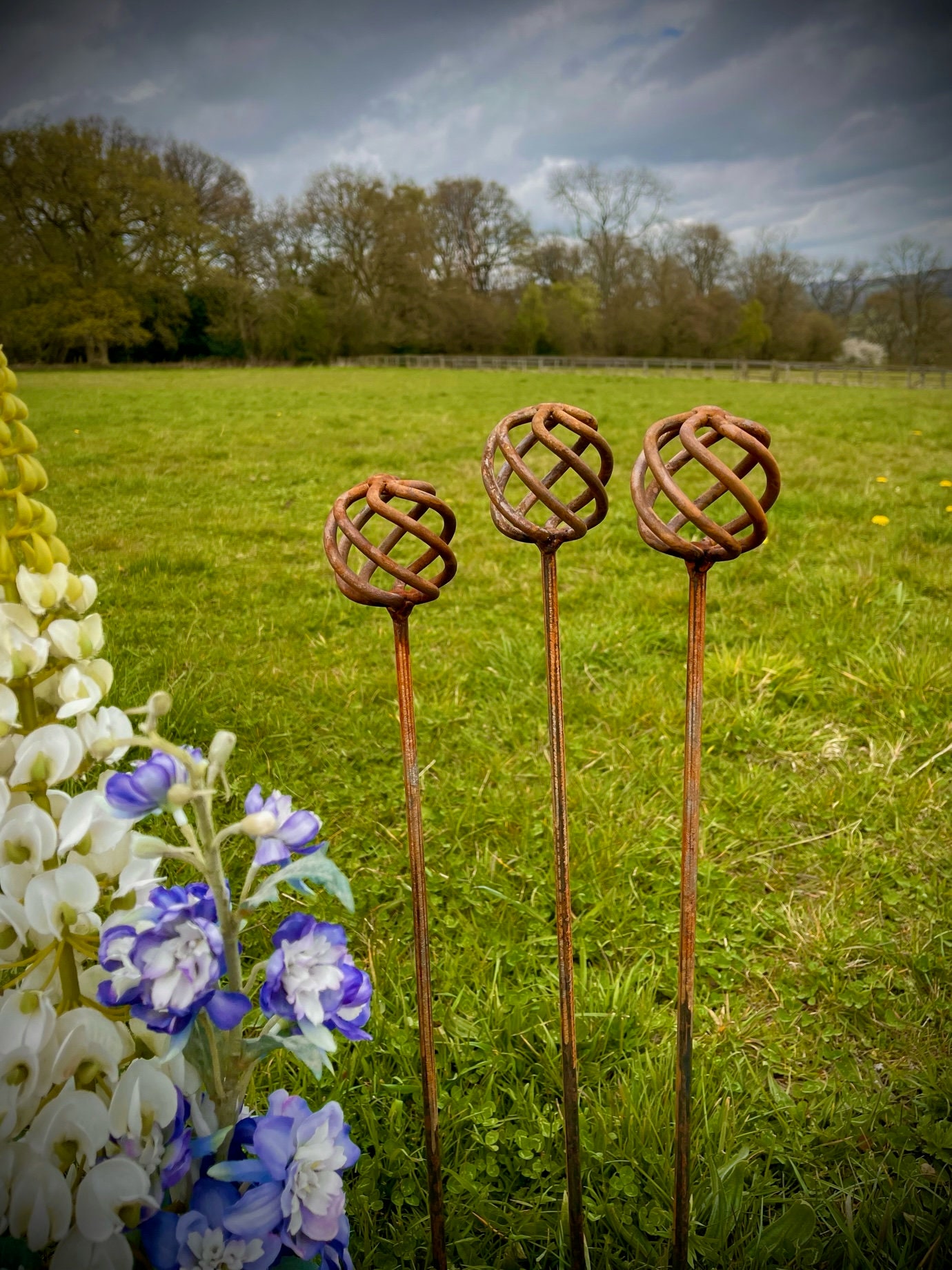 Exterior Rustic Rusty Metal Garden Basket Ornate Stake Plant Etsy UK