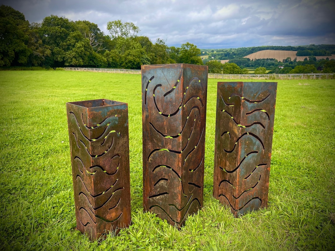 Rustic Rusty Metal Garden Columns Landscape Design Bamboo Planter