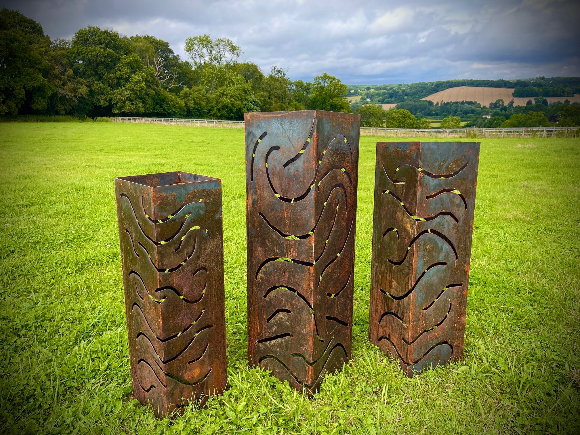 Rustic Rusty Metal Garden Columns Landscape Design Bamboo Etsy