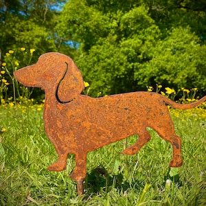 Small Exterior Rustic Rusty Metal Dachshund Sausage Dog Garden Stake Yard Art  Sculpture  Gift   Present