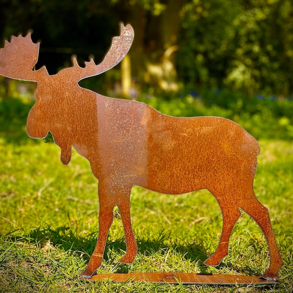 Small Exterior Rustic Metal Moose Animal Garden Stake Yard Art  Sculpture  Gift   Present