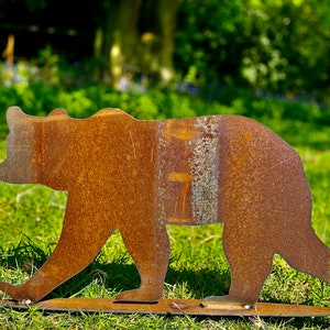 Exterior Large Rustic Metal Grizzly Bear Garden Stake Yard Art  Sculpture  Gift   Present