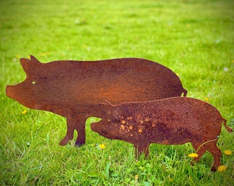 Moyen extérieur Rusty Rusty Metal Pig Farm Animal Garden Stake Yard Art Ornement Légumes Patch Sculpture Cadeau Fête des Pères