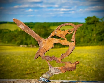Exterior Rustic Rusty Metal Wren Bird Garden Fence Topper Yard Art Gate Post  Sculpture  Gift   Present