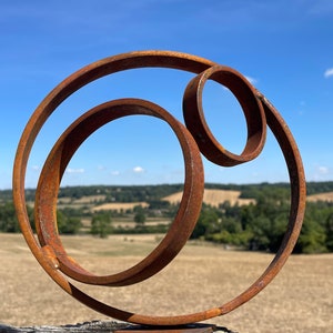 Exterior Rustic Garden Trio Of Circles Hoops Modern Art Rusty Metal Garden Stake Yard Art  Centre Piece Flower Bed Sculpture