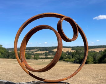 Exterior Rustic Garden Trio Of Circles Hoops Modern Art Rusty Metal Garden Stake Yard Art  Centre Piece Flower Bed Sculpture