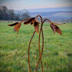 Exterior Rustic Rusty Metal Snowdrops Flower Garden Art Garden Stake Yard Art Sculpture Spring Gift Present image 1