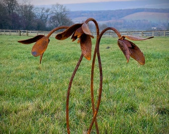 Exterior Rustic Rusty Metal Snowdrops Flower Garden Art Garden Stake Yard Art Sculpture Spring Gift Present