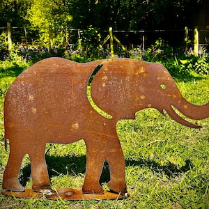 Large Exterior Rustic Metal Elephant Garden Stake Yard Art Sculpture  Gift Present
