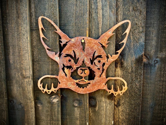 Small Exterior Rustic Rusty Chihuahua Little Dog Head Paws Garden Wall Hanger House Gate Fence Sign Hanging Metal Art Shed Sculpture Etsy UK