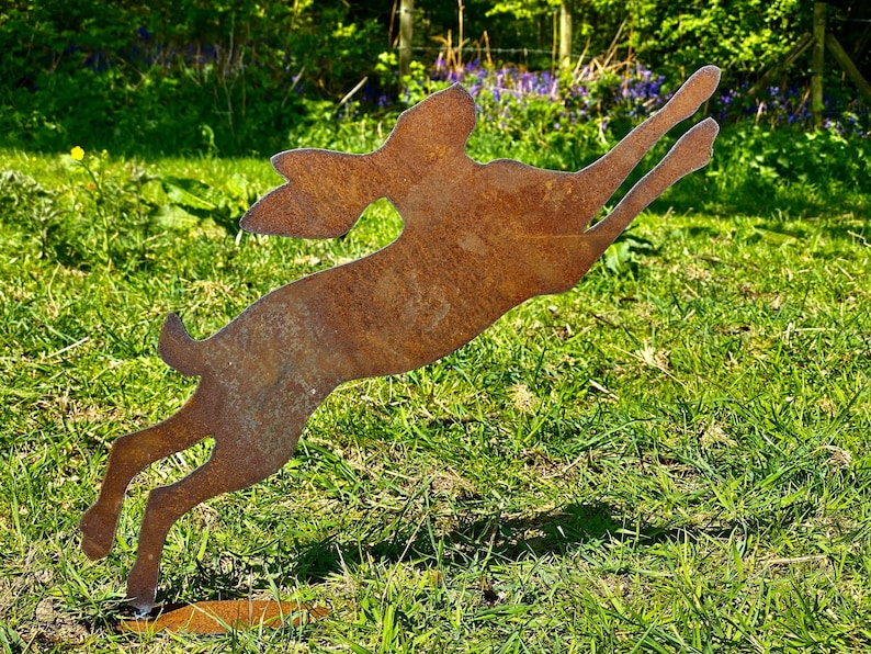Exterior Rustic Metal Leaping Hare Rabbit Garden Stake Yard - Etsy UK