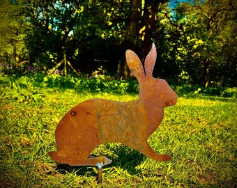 Äußeres Rustikales Metall Kaninchen Hase Garten Pfahl Yard Art / Blumenbeet Skulptur Geschenk Geschenk